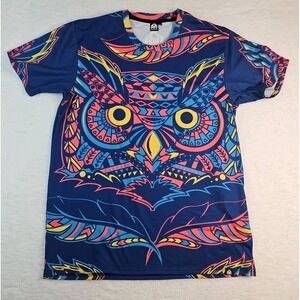 INTO THE AM Men's XL Blue Owl‎ Design T Shirt Psychedelic Trippy All Over Print